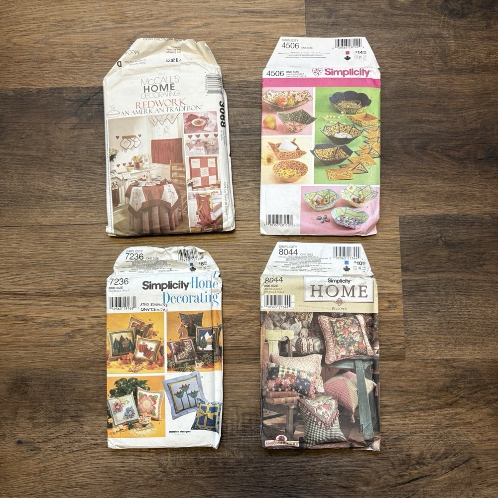 Vintage Sewing Patterns Lot Of 4 Home Decor, Pillows, Simplicity, McCalls